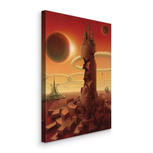 Bild Eine Stadt am Fuße eines Turms auf einem fremden Planeten