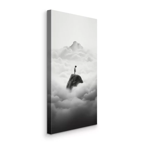 Bild Kind auf einem Felsen im Nebelmeer