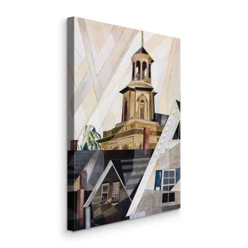 Bild Kubistische Gebäude mit einem Turm vor hellem Himmel