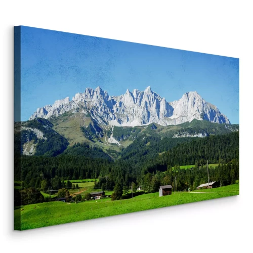 Bild Eine Bergsiedlung mit Holzhütten