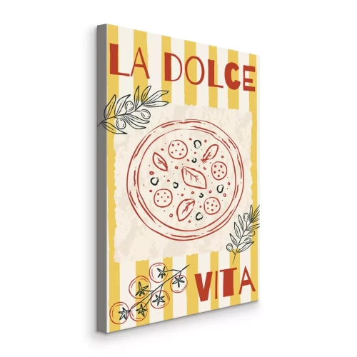 Bild Pizza mit Tomaten und Oliven unter den Beschriftungen