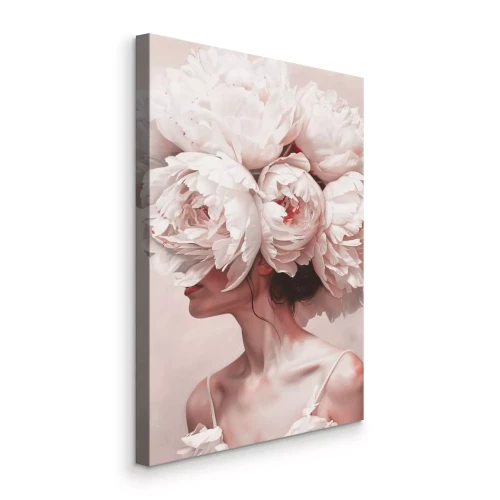 Bild Porträt einer Frau mit einem Pfingstrosenkranz auf dem Kopf