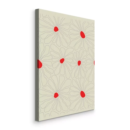 Bild Künstlerische Skizze von Gänseblümchen mit einem kontrastierenden roten Fleck