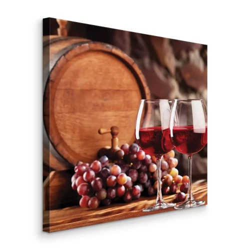 Bild Weingläser vor dem Hintergrund von Trauben und einem Holzfass
