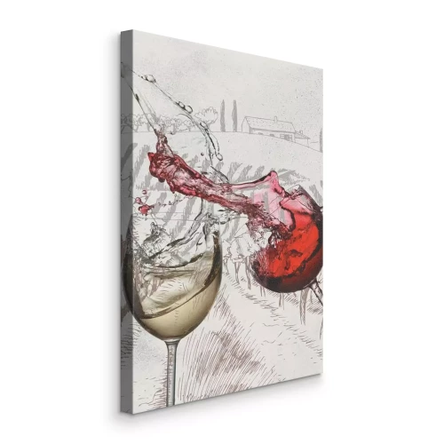 Bild Weiß- und Rotwein in Gläsern mit Blick auf die Landschaft