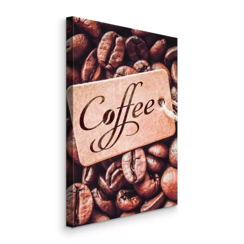Bild Künstlerische Inschrift „Kaffee“ auf einem Hintergrund aus Kaffeebohnen