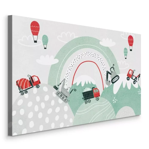 Bild Baumaschinen in hügeligem Gelände