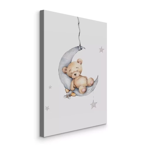 Bild Teddybär in einer grauen Mondlandschaft mit Sternen