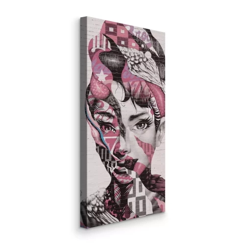 Bild Ein dynamisches, abstraktes Wandgemälde mit dem Porträt einer Frau