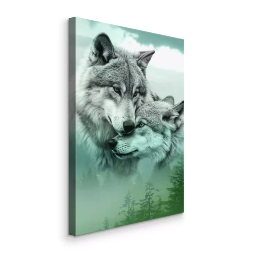 Bild Geheimnisvolle Wölfe im Nebel eines dichten Nadelwaldes