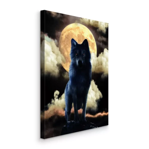 Bild Ein wilder Wolf vor dem Hintergrund eines hellen Vollmonds in der Nacht