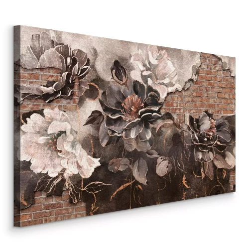 Bild Aquarellkomposition von Rosen vor einem Backsteinhintergrund