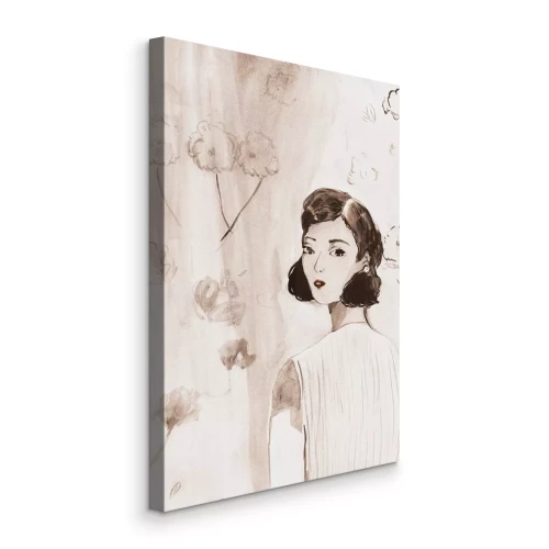 Bild Eine elegante Skizze einer von Blumen umgebenen Frau.