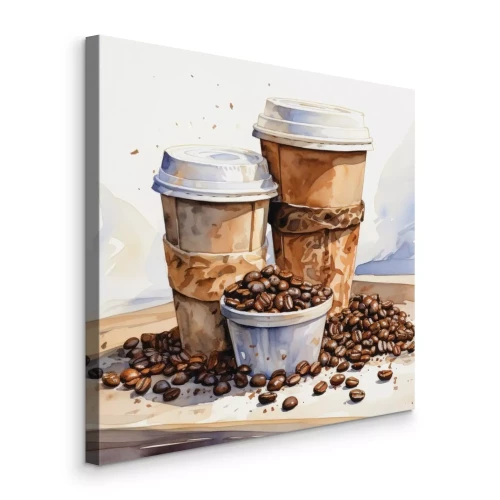 Bild Pappbecher mit heißem Kaffee zwischen den Bohnen