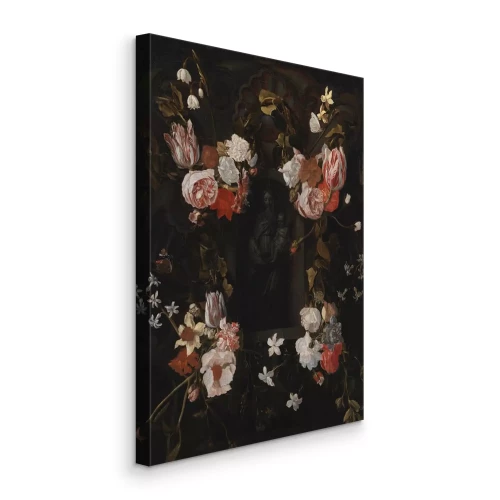 Bild Eine Mutter und ihr Kind, umhüllt von einem Blumengirlande