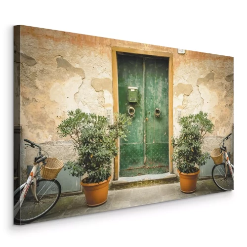 Bild Rustikale Holztür mit Grünzeug