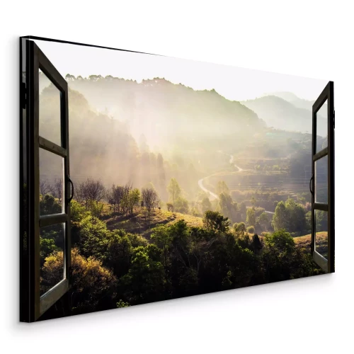 Bild Sonnige Berglandschaft, gesehen vom Fenster