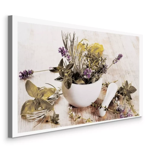 Bild Keramikmörser mit frischen Kräutern