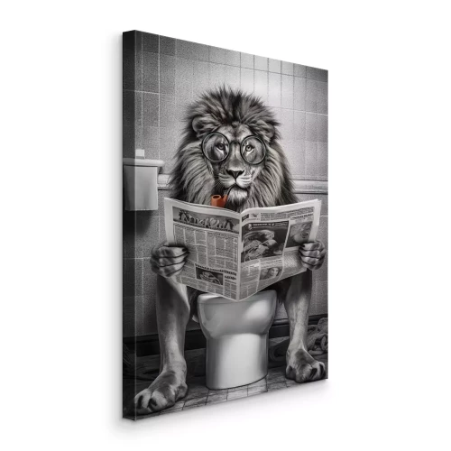 Bild Surreales Gemälde eines Löwen auf einer Toilette mit einer Zeitung