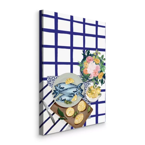 Bild Ein farbenfrohes Fischarrangement mit Zitronenscheiben und Blumen