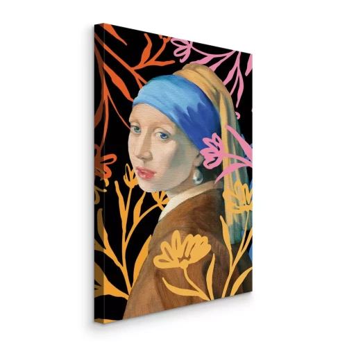 Bild Porträt des Mädchens mit dem Perlenohrring und Neonpflanzen