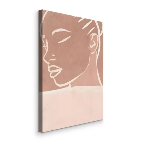 Bild Eine minimalistische Zeichnung eines Frauengesichts vor warmem Hintergrund.