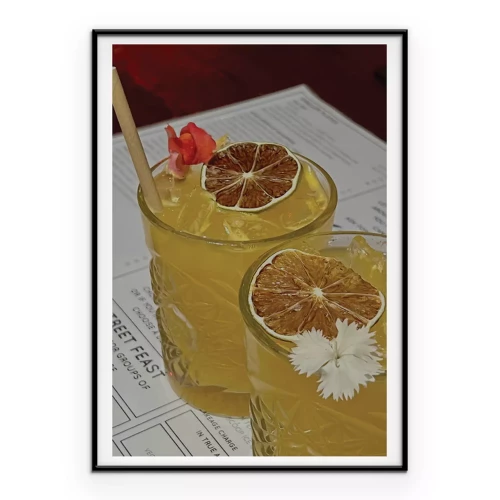 Poster Getränke mit getrockneten Zitrusfrüchten und Blüten als Garnitur