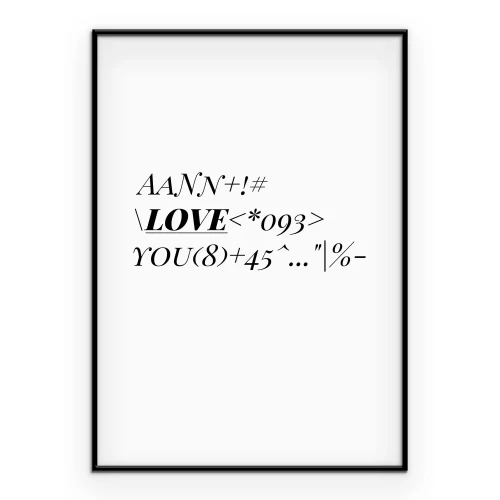 Poster Die Inschrift LIEBE unter Symbolen und Zeichen