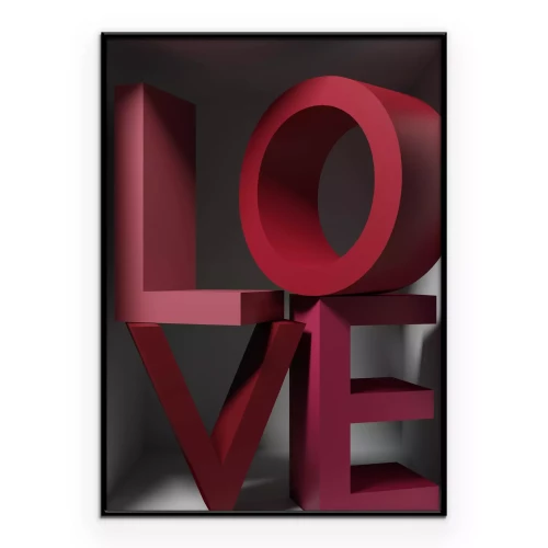Poster Räumliche burgunderrote LOVE-Typografie