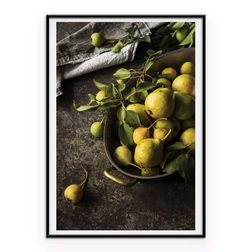 Poster Saftige Birnen in einer minimalistischen Schale auf dem Küchentisch