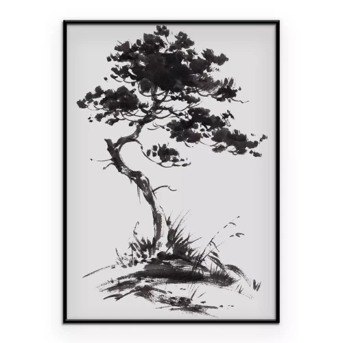 Poster Aquarellbaum auf grauem Hintergrund