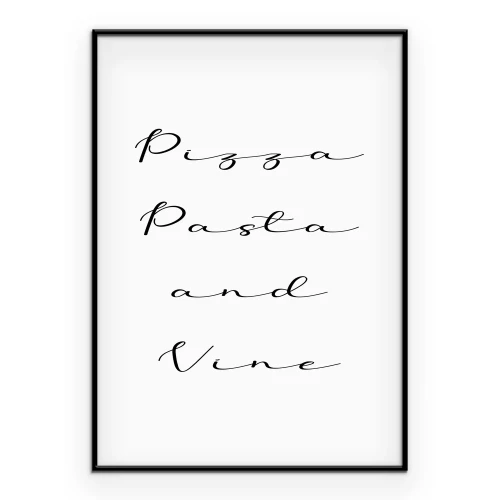 Poster Kalligrafische Inschrift Pizza Pasta und Wein