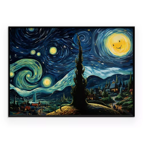 Poster Eine Märchenstadt unter einem wirbelnden Himmel