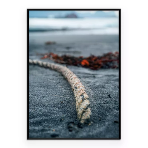 Poster Nahaufnahme eines am Strand angespülten Seils
