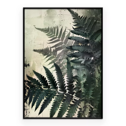 Poster Zarte Farnblätter im Waldnebel