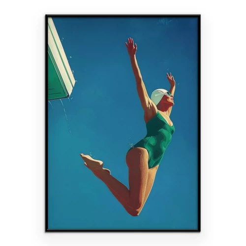 Poster Ein Schwimmer springt ins Wasser