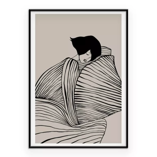 Poster Eine minimalistische Skizze einer Frau in einem trägerlosen Kleid.