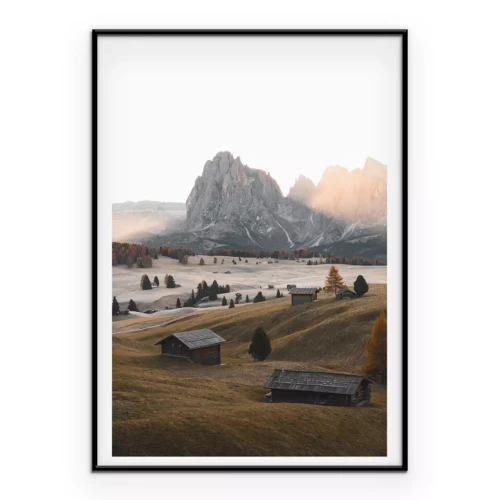 Poster Eine Bergsiedlung mit natürlicher Vegetation und Landschaft
