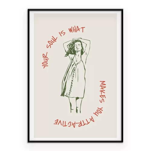 Poster Elegante Frau in einem Kleid und stilvollen Inschriften