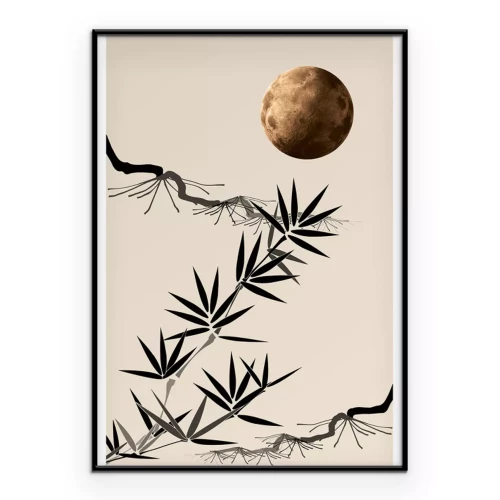 Poster Vollmond und japanische Vegetation