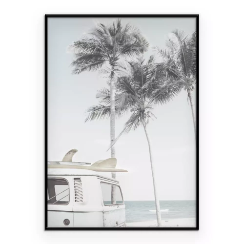 Poster Sommerlandschaft mit einem Wohnmobil und Palmen