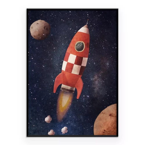 Poster Ein Raumschiff im Weltraum mit Planeten