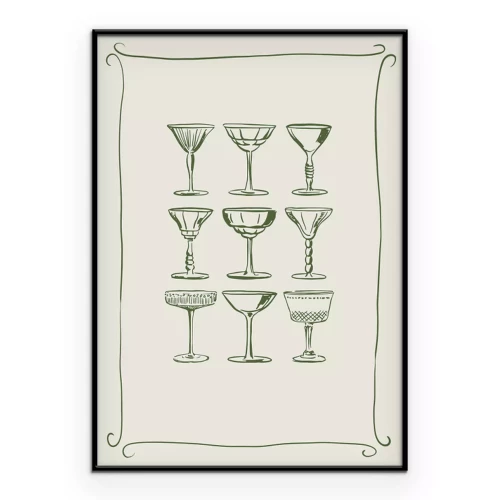 Poster Ein Set aus verschiedenen Gläsern zum Servieren von Getränken