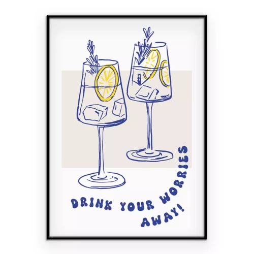 Poster Strichzeichnungen von erfrischenden Getränken mit Zitrone und Eis