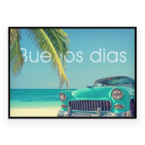 Poster Oldtimer und Karibikstrand mit Palmen
