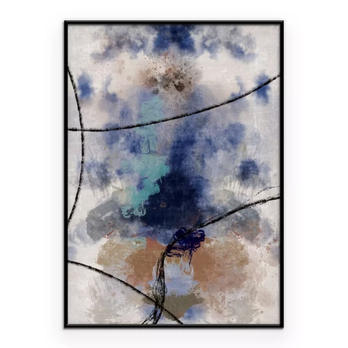 Poster Aquarellflecken mit schwarzen Linien