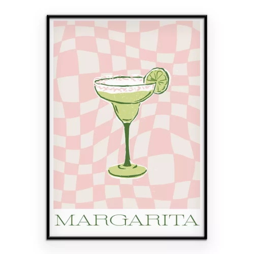 Poster Ein erfrischendes Getränk in einem Glas vor einer Gitteroberfläche