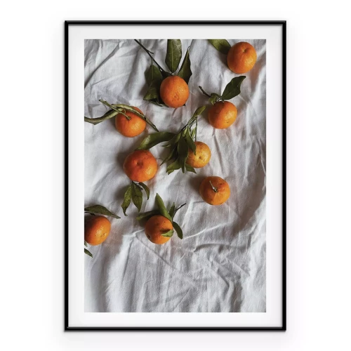 Poster Saftige Mandarinen in natürlicher Anordnung auf hellem Hintergrund