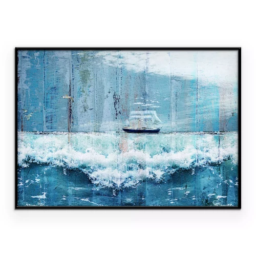 Poster Eine gemalte Szene mit einem Segelschiff auf See