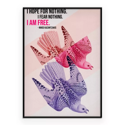 Poster Bunte Vögel im Flug mit einem Slogan über Freiheit